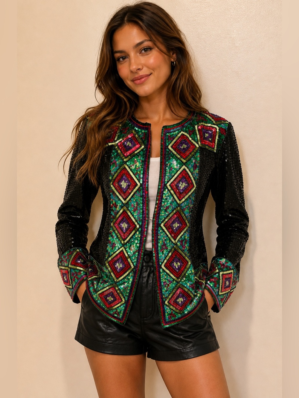 Vintage Sequins Beaded Silk Blazer Suit Jacket